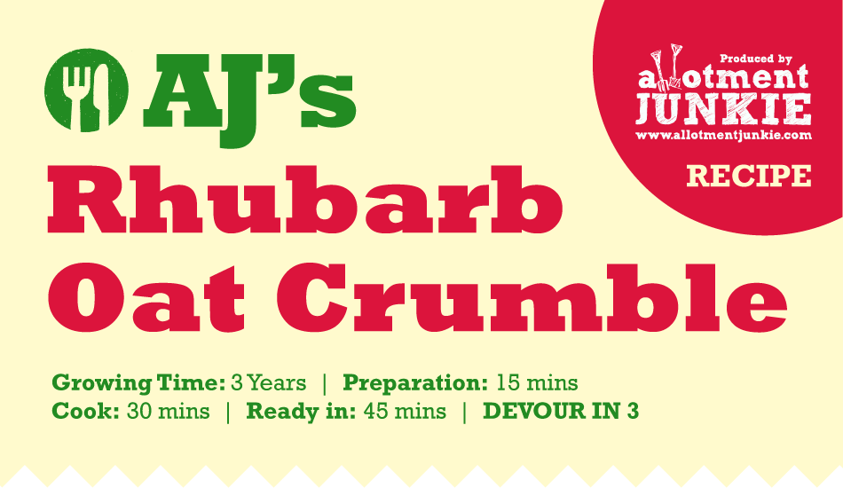 AJ's Rhubarb Crumble, graphic recipe header