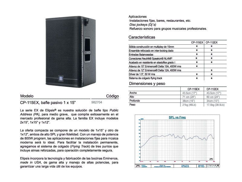 Equipo de sonido bafle pasivo elipsis cp115ex