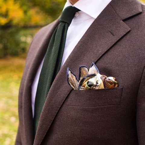 Brown jacket and pocket square