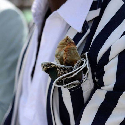 Wide stripe jacket and pocket square