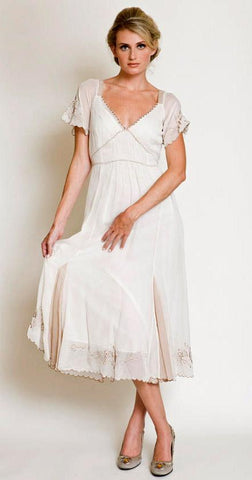 V-neckline white dress