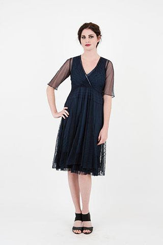 20s fashion party dress in dark sapphire color
