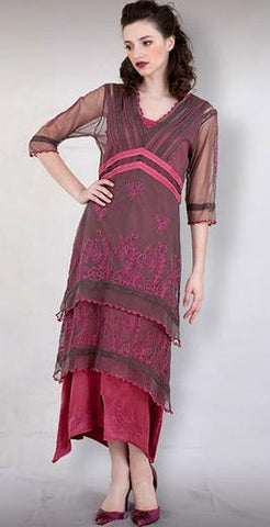 Vintage Dress in raspberry and charcoa