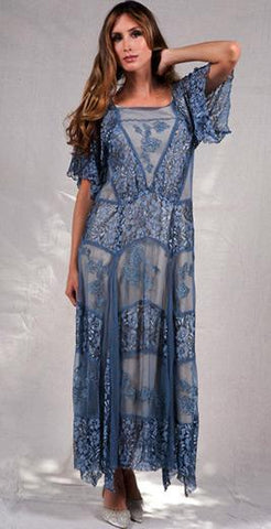 Blue dress inspired by bohemian style of the early 1900-1910’s