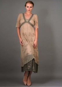 Vintage fashion tea length dress in sage