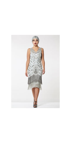 Old Hollywood vintage fashion style dress in grey
