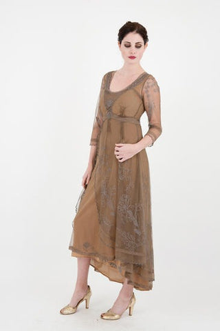 Downton Abbey Tea Party Dress in antique silver and beige