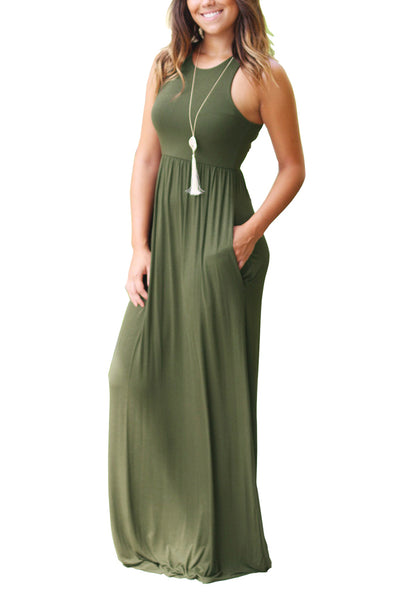 Sleeveless Racerback Loose Plain Maxi Dresses Casual Long Dresses with –  womenboutique