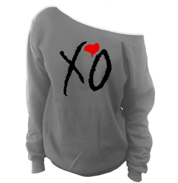 XO with Red Heart The Weeknd Clothing Off-The-Shoulder Wideneck Slouch