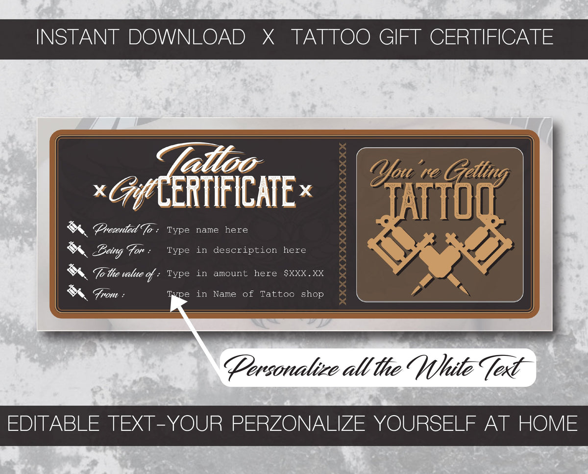 tattoo gift certificate instant download designed for tattoo shop Intended For Tattoo Gift Certificate Template