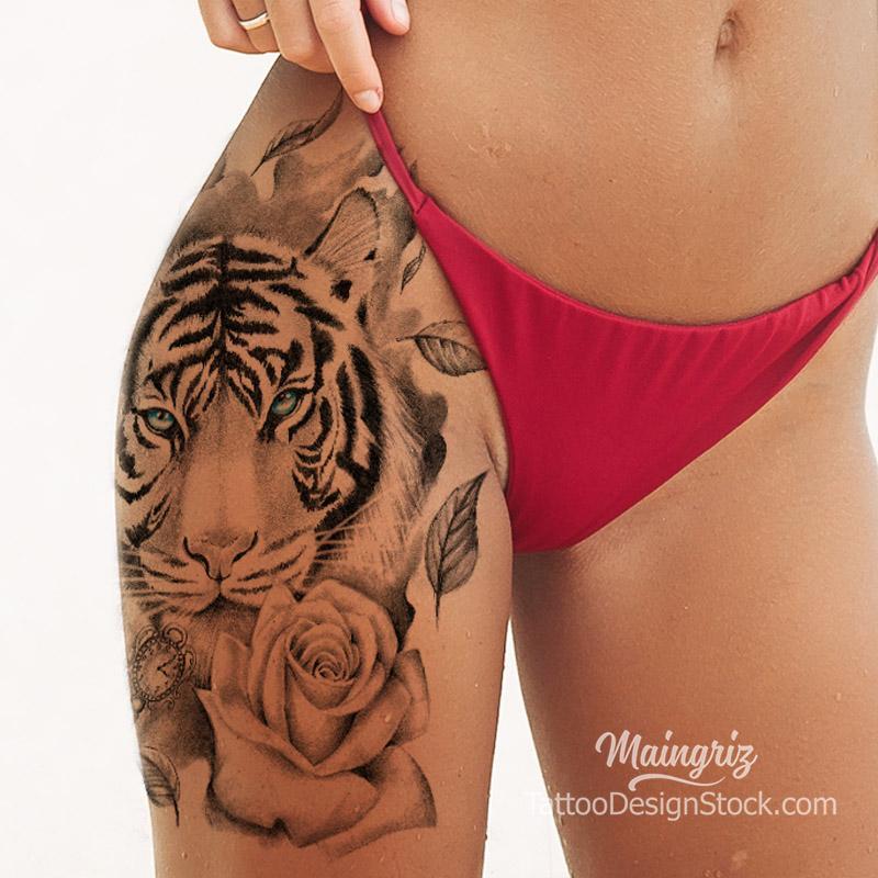 Tiger With Key And Rose Tattoo Design References Tattoos Download