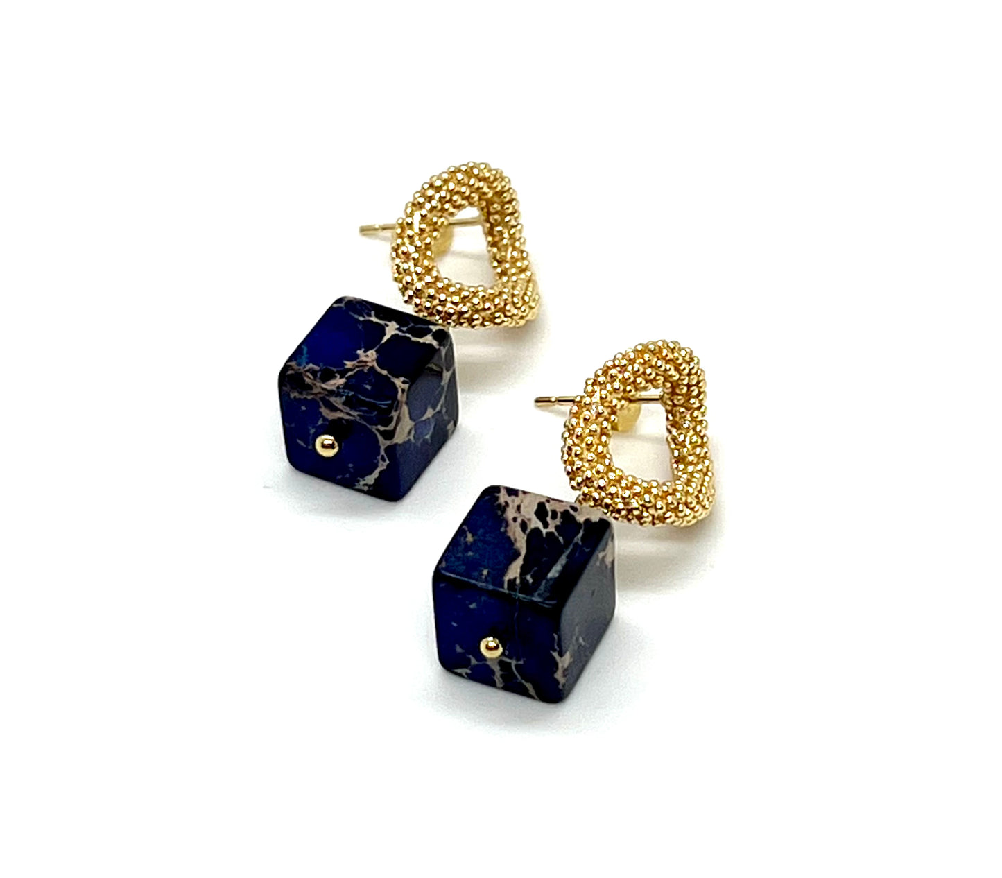 Jasper Cube Necklace and Earrings Set