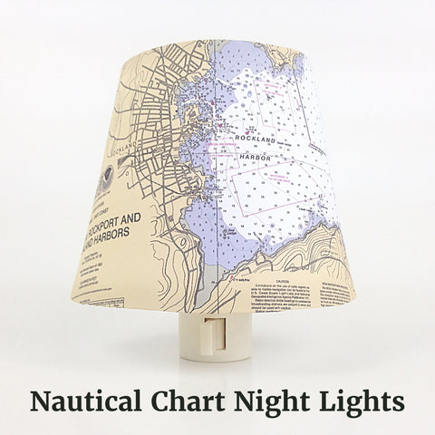 Nautical Chart Night Lights featuring Rockland Maine by The Orange Chair Studio.