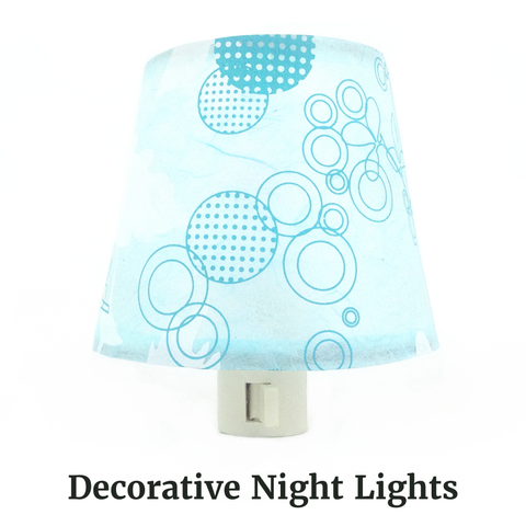 Blue Retro Night Light featuring Teal Blue Circles and Polka-Dots on a transluscent turqoise paper, by The Orange Chair Studio