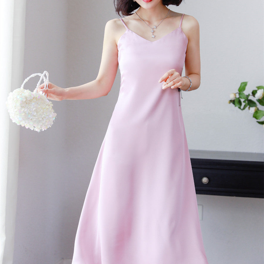 Elegant Alluring V Neck Silk Dress