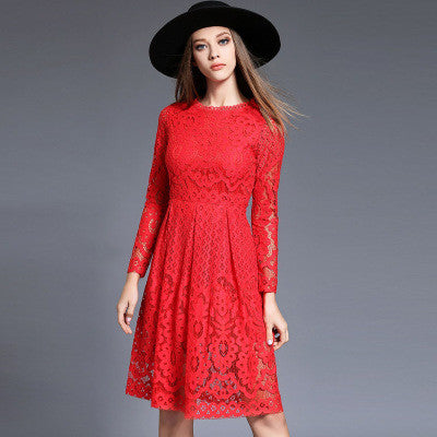 red lace dress long sleeve
