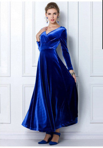 blue velvet maxi dress