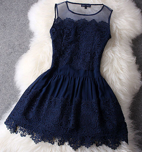 navy blue crochet dress