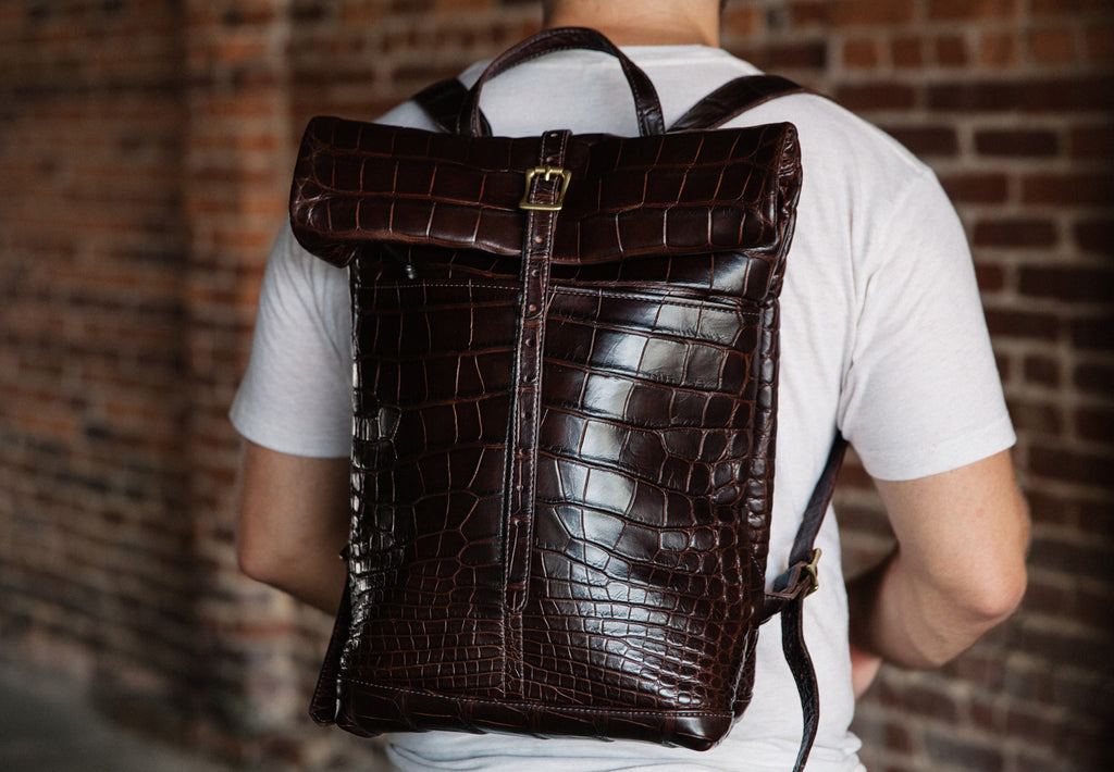 Loyal stricklin leather alligator leather ruck sack backpack