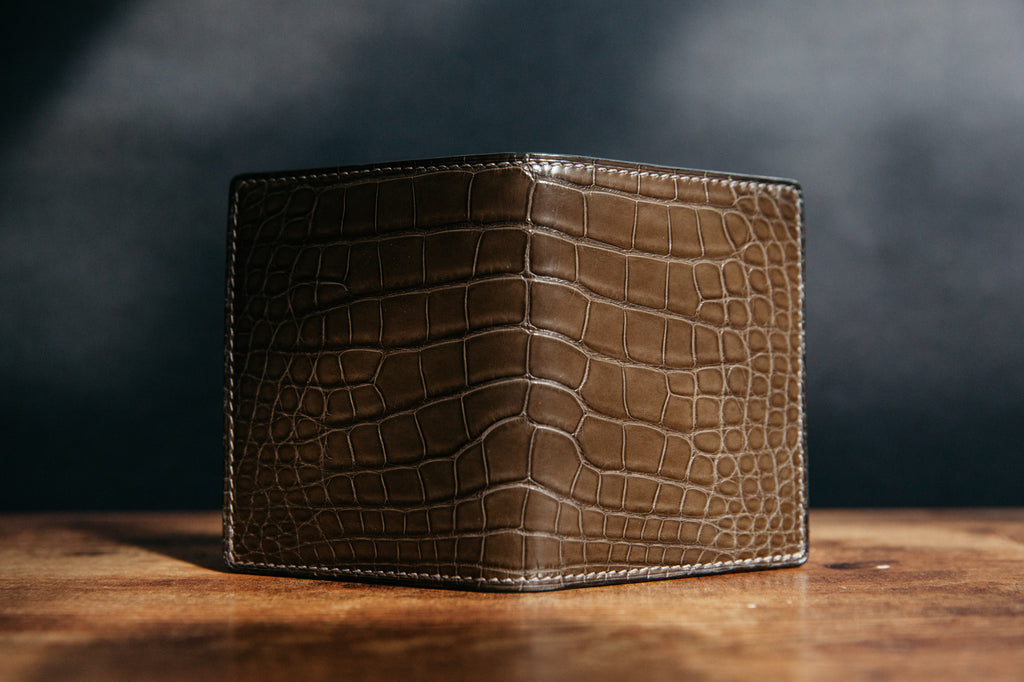 Loyal Bespoke Handmade Alligator skin wallet with french chevré interior. handcrafted luxury.