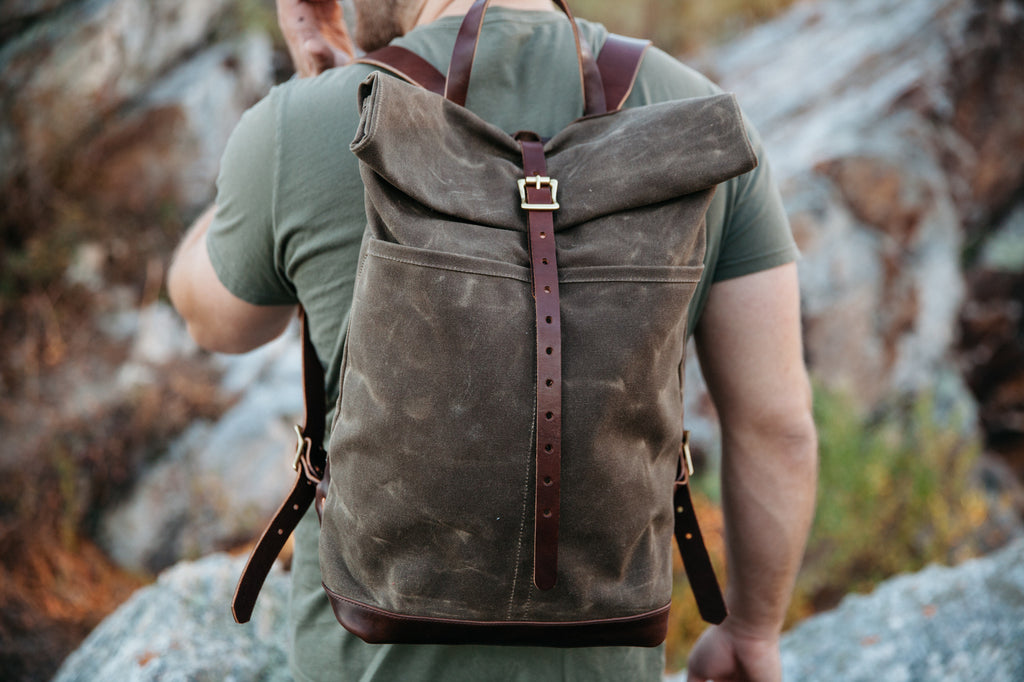 Loyal Stricklin Waxed Canvas Backpack Rucksack in Field Tan / Moss
