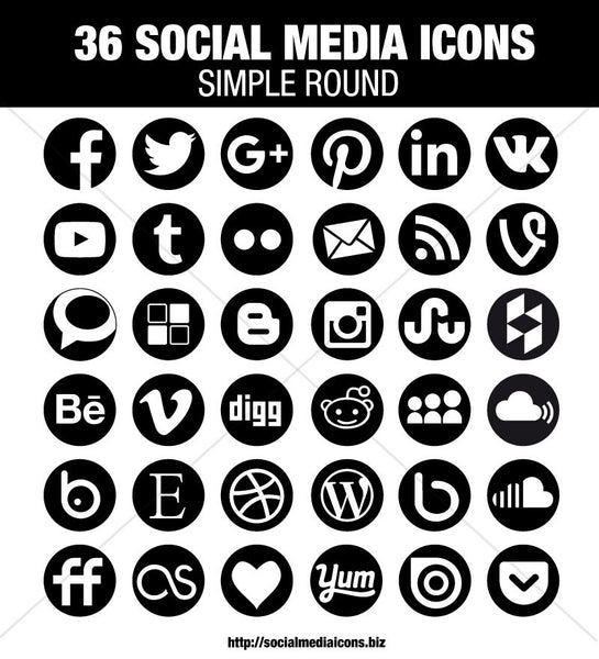 Round social media icons - black flat transparent background – Social