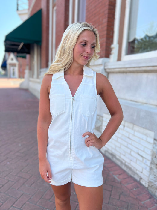 FORTUNATE FLIRT DENIM ROMPER- 2 COLORS