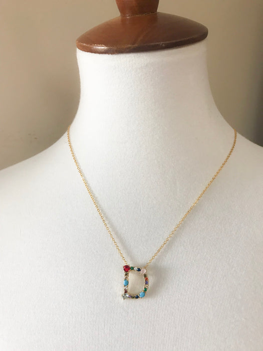 MULTI COLOR INITIAL NECKLACE
