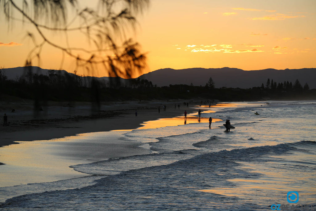 Magnificent sunset at Belongil Beach at Byron Bay in NSW
