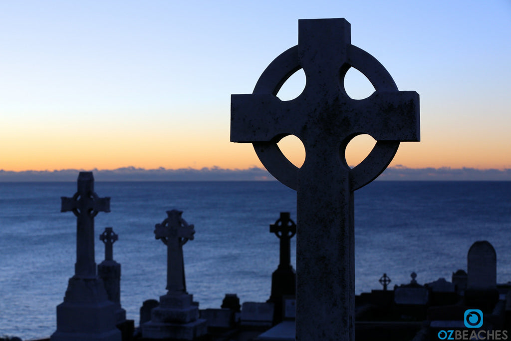 Beautiful tombstone at Waverley Cemetery at sunrise