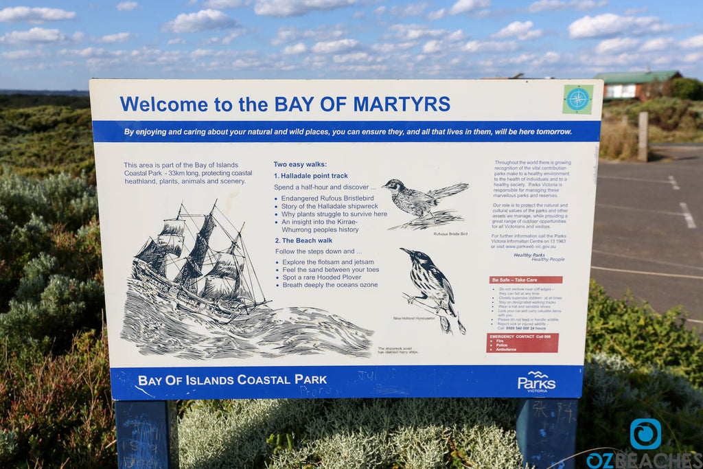 Bay of Martyrs sign at the Great Ocean Road Victoria