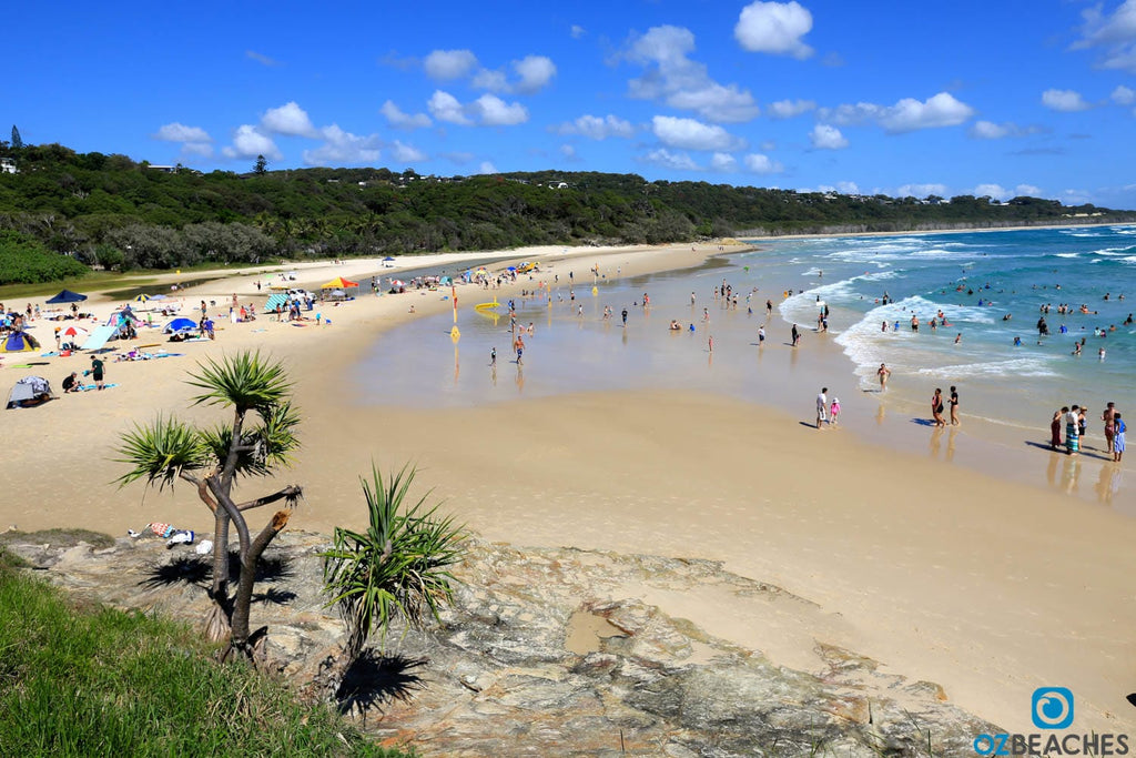 Looking down on the happy holiday makers at Cylinder Beach, North Stradbroke Island QLD