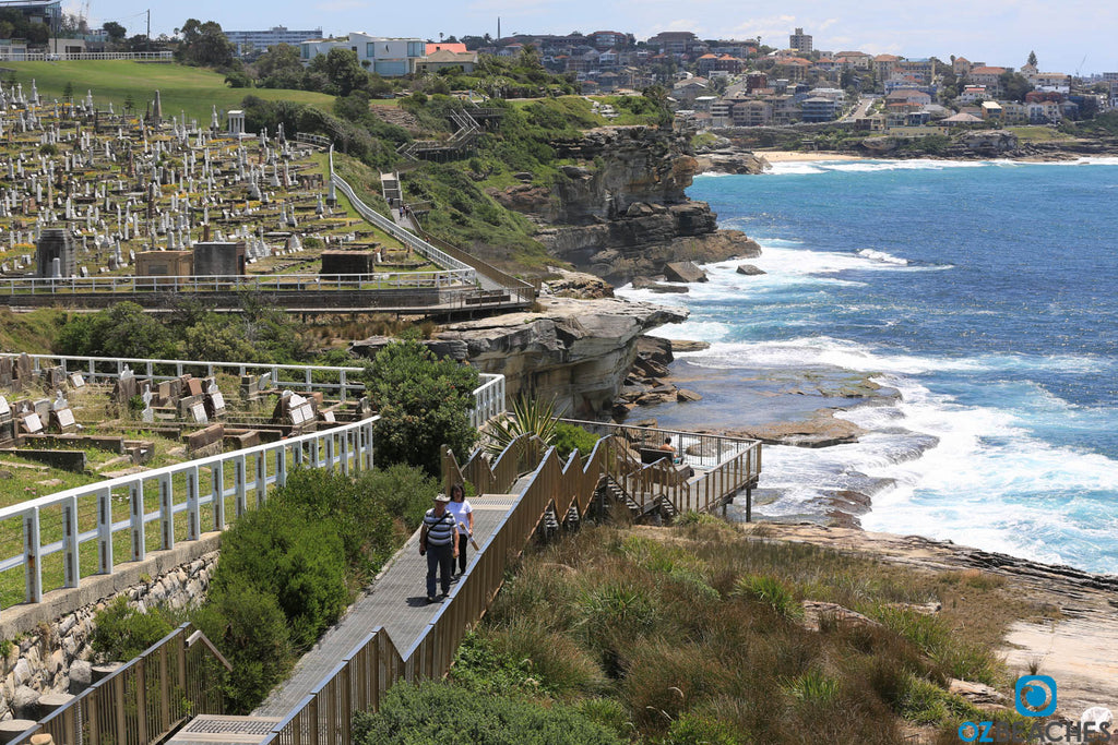 The boardwalk at Waverley Cemetery with Tamarama Beach in the distance