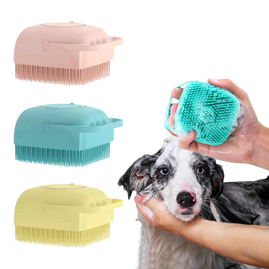 2Pack Dog Bath Brush, Soft Silicone Pet Shampoo Massage Dispenser Grooming  Shower Brush for Short Long Haired Dogs and Cats Washing, ISWAYSTORE