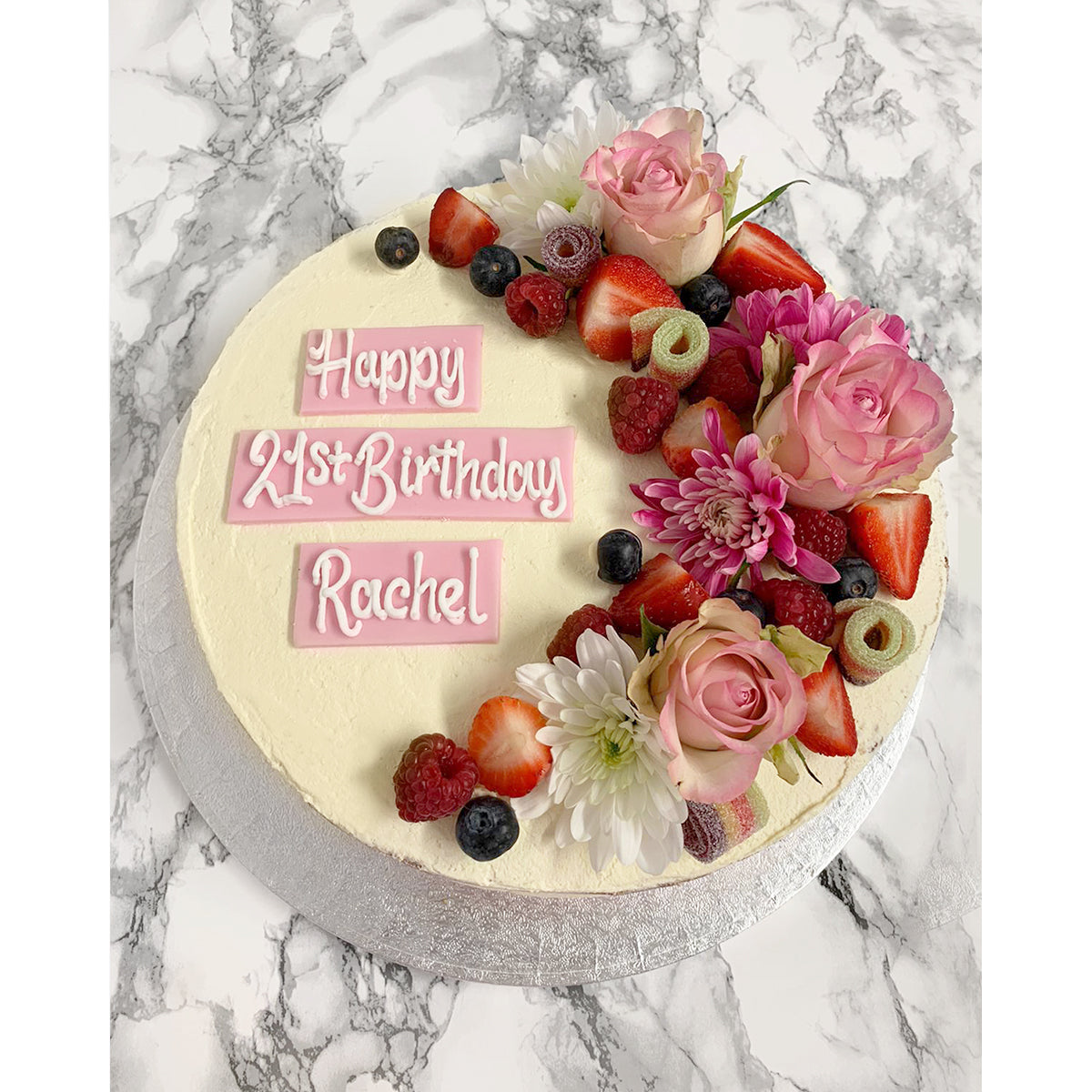 Celebration Cake with Fresh Flowers & Fruit - The Cakery ...