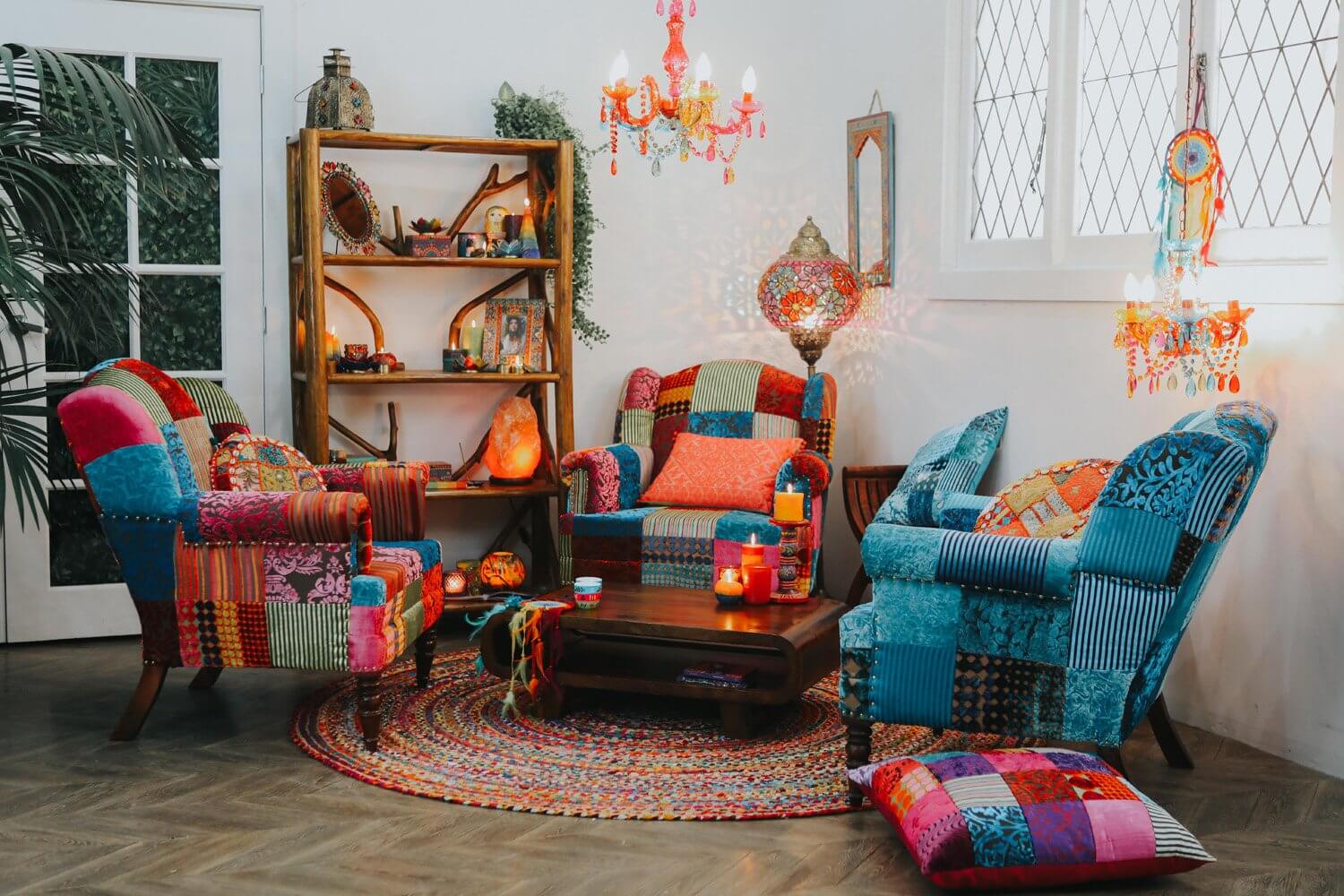 multi coloured patchwork armchair