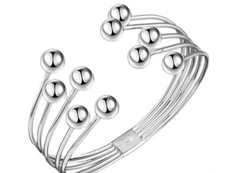 925 Silver Bead Open Cuff Bracelet Bangle – Ishka