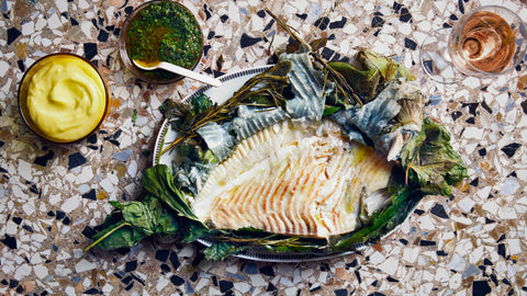 Grilled Turbot with Celery Leaf Salsa Verde