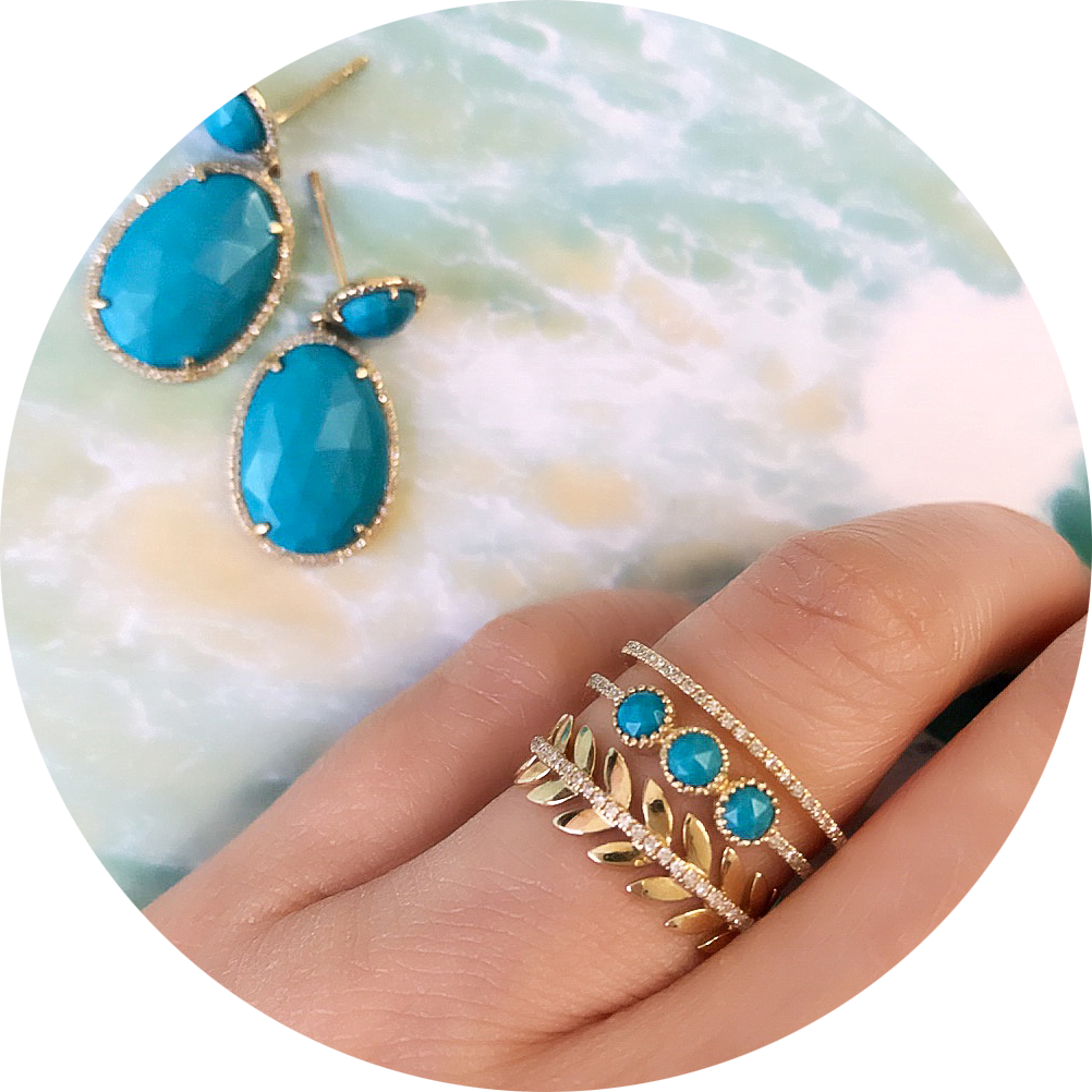 turquoise ring, with a pair of liven turquoise earrings