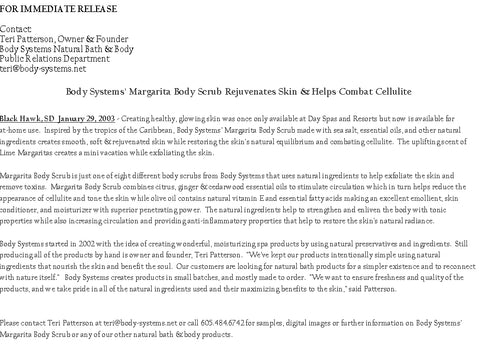 Margarita Body Scrub throwback press release