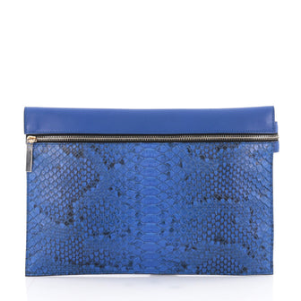 Victoria Beckham Envelope Clutch Python and Leather Blue