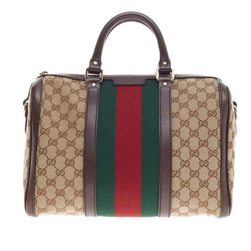 Buy Gucci Vintage Web Boston Bag GG Canvas Medium Brown 220710 – Trendlee