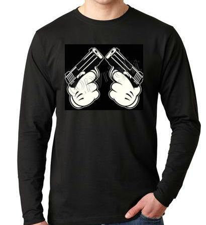 Cartoon Hands Holding Guns, Disney Western Cartoon Hands Long sleeves shirt Cool Funny Humorous long sleeve Shirt design