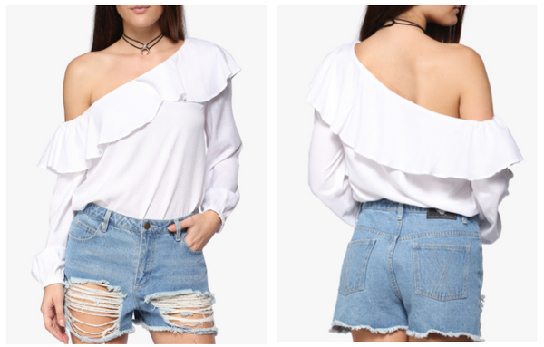Mink Pink On the Sly One Shoulder Top in Off White