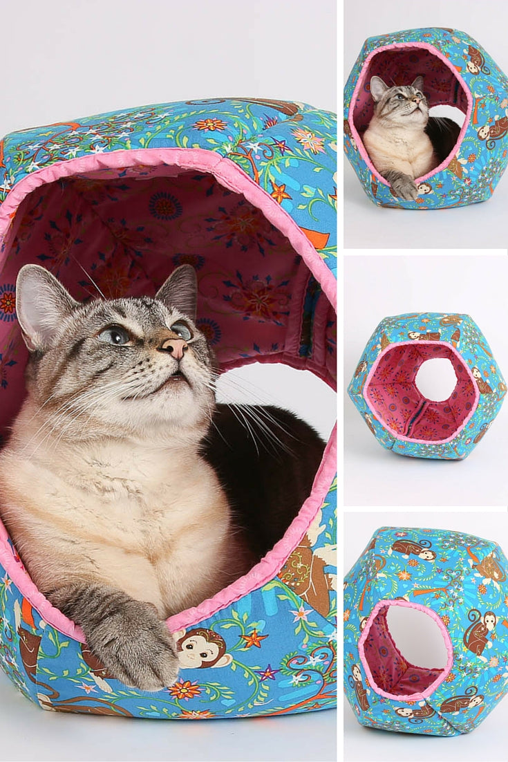 The CAT BALL cat bed made in monkey fabric, and 2016 is year of the Monkey