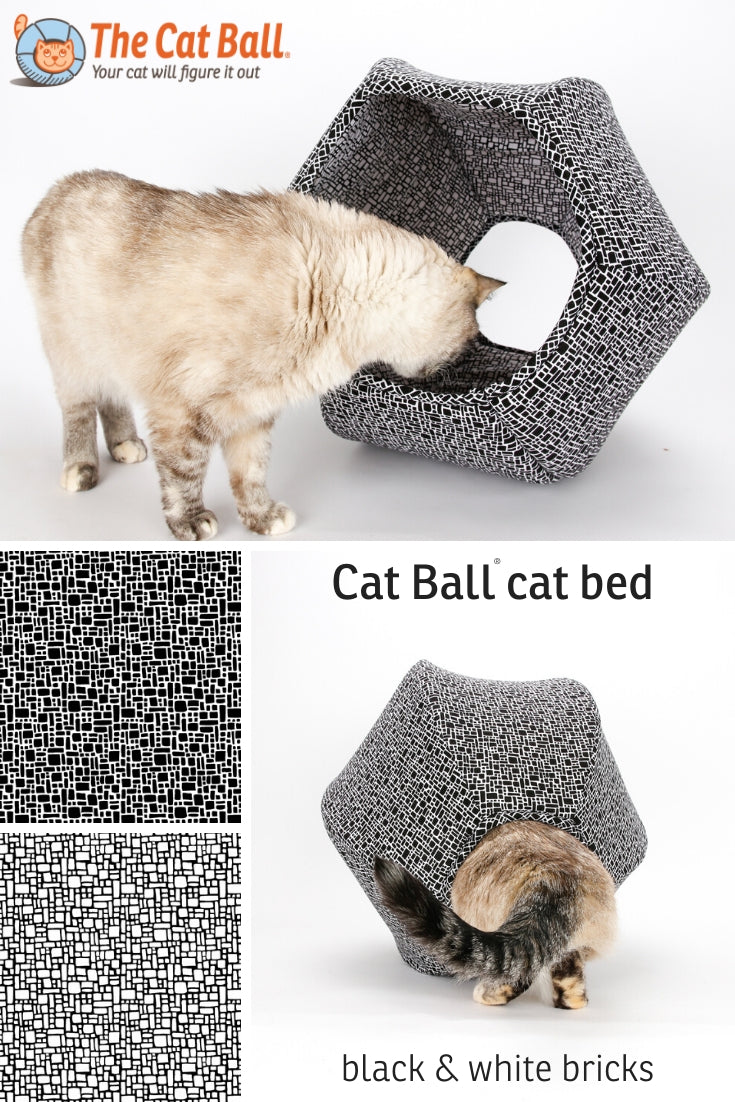 Cat Ball modern cat bed made in a black and white brick pattern