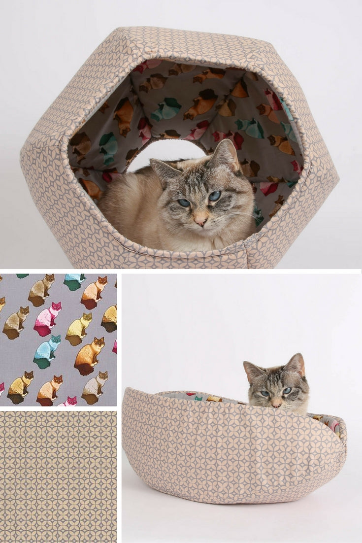 The Cat Canoe and Cat Ball cat bed made in cute cat fabrics