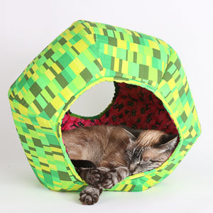 Cat Ball modern cat bed made in abstracted watermelon fabrics
