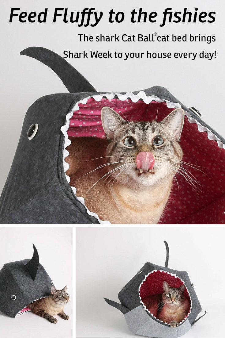 The shark Cat Ball cat bed is a funny pet bed that brings Shark Week to your home all year long! 