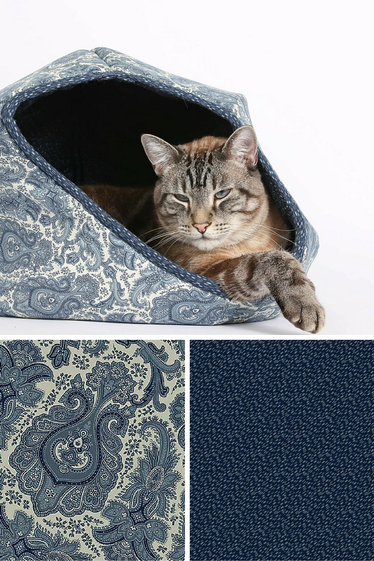 The CAT BALL cat bed made in a fabric from the Riley Blake Meadow collection